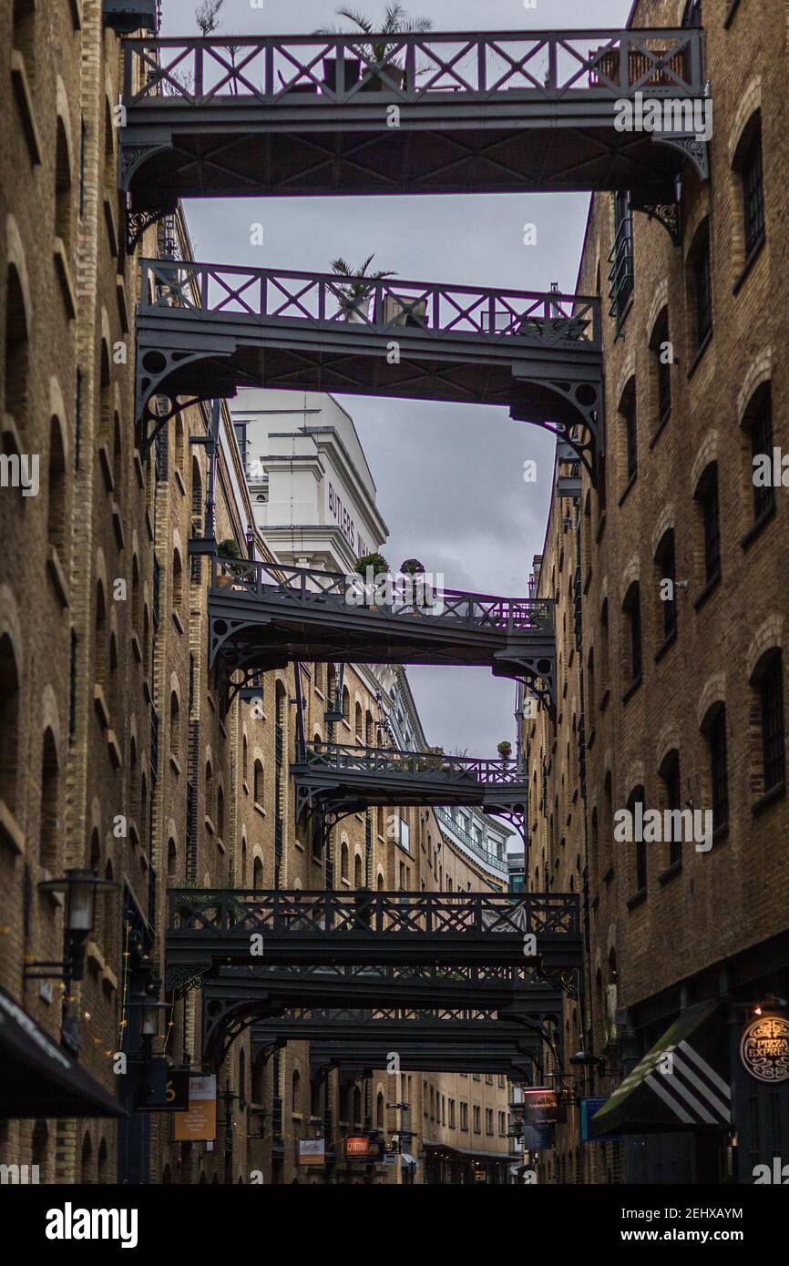 Historic Shad Thames by Butler's Wharf in London during lockdown. Stock Photo