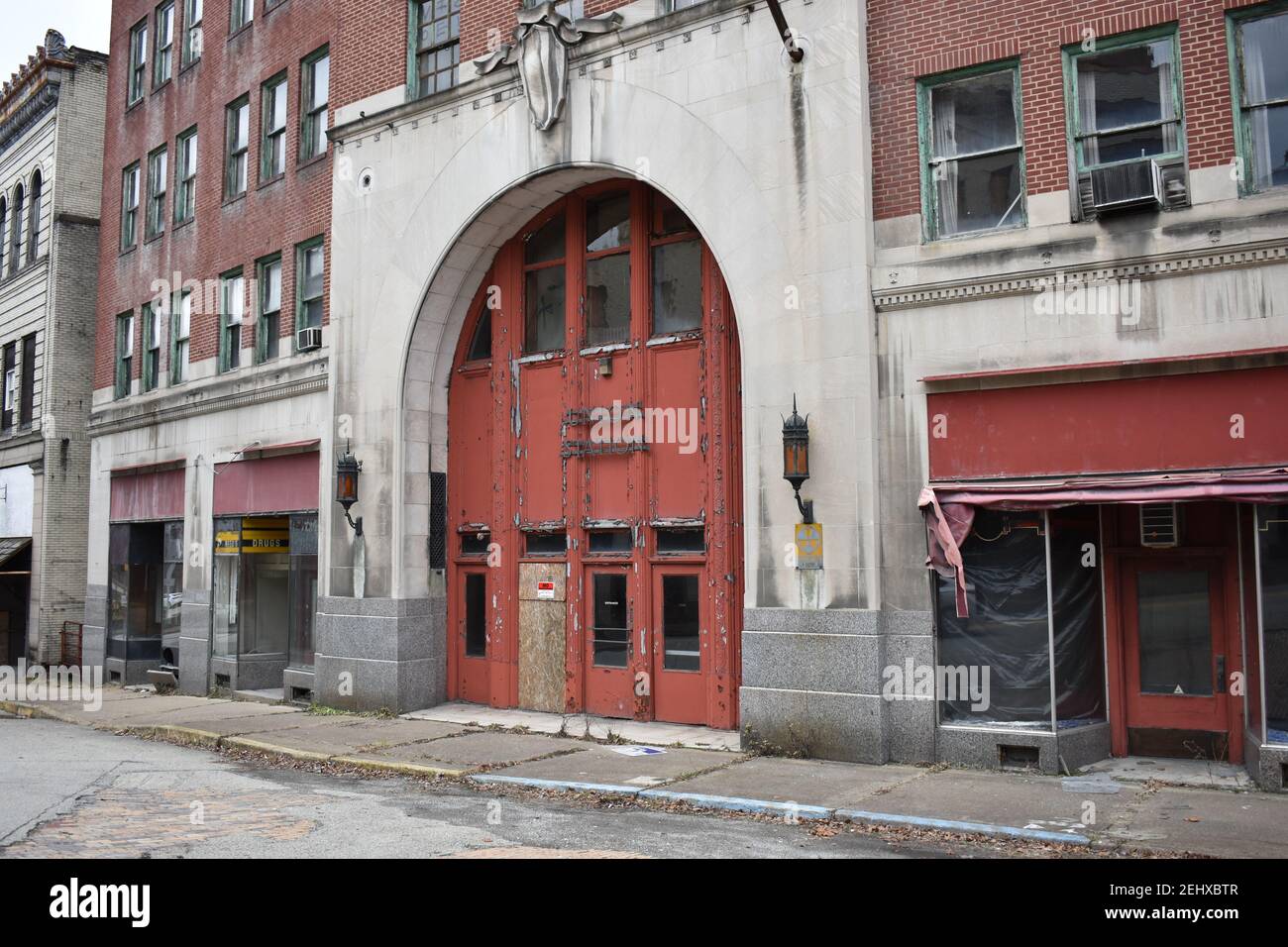 Depressed rust belt town with abandoned buildings in Brownsville