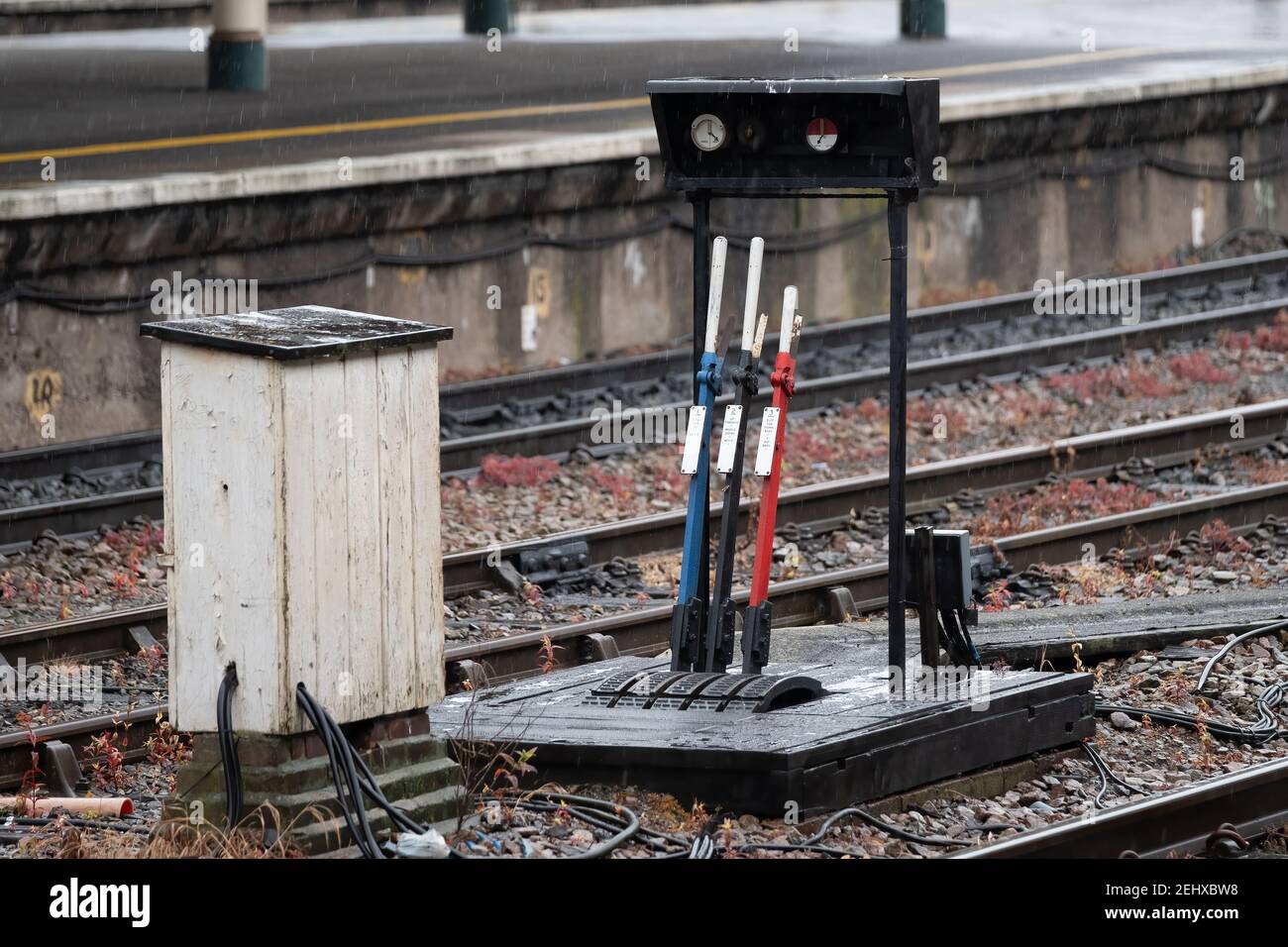 Railway ground frame at a main line station Stock Photo Alamy