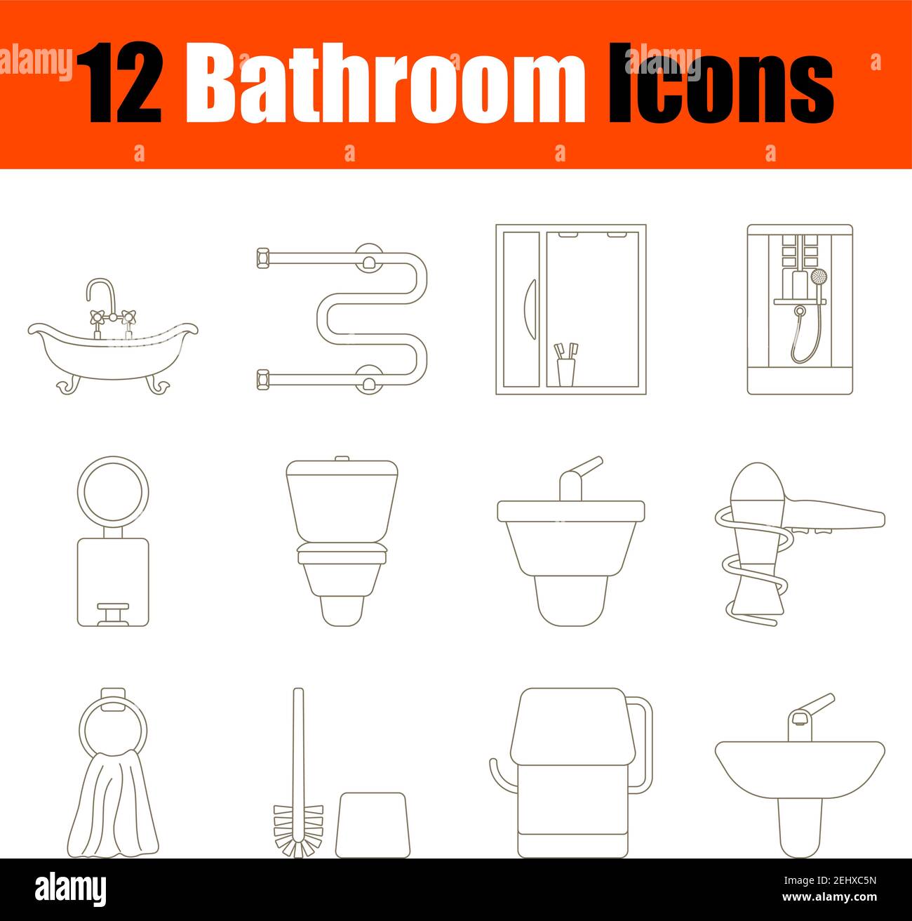 Bathroom Icon Set. Thin Editable Stroke Line Without Filling Design ...