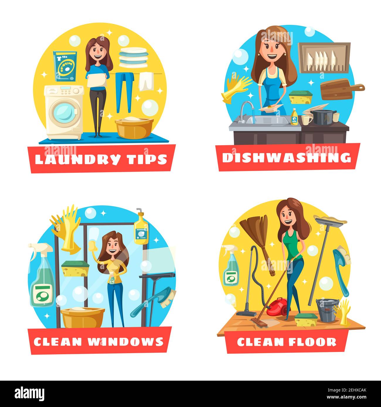 Cleaning lady broom Stock Vector Images Alamy