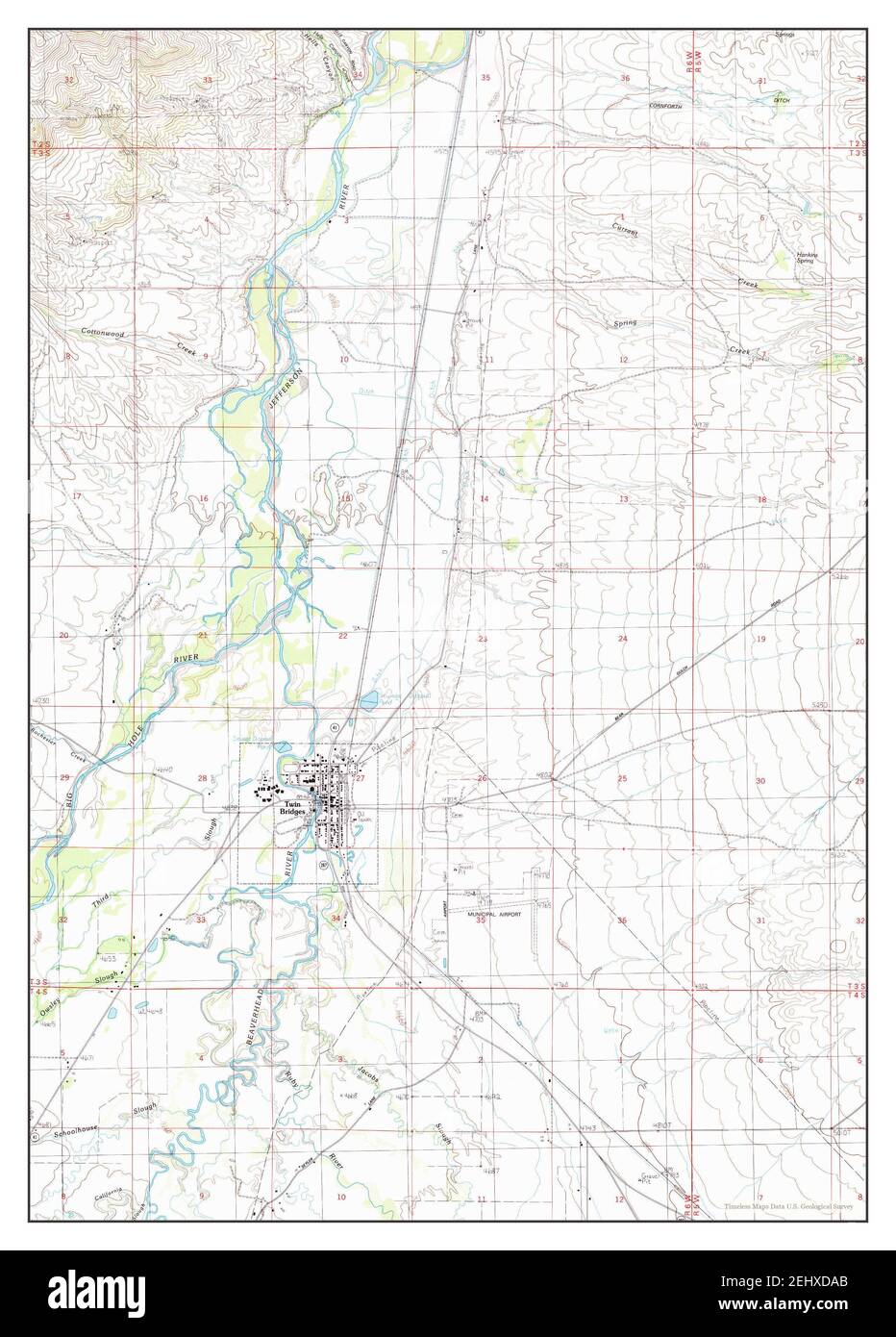 Twin Bridges, Montana, map 1989, 124000, United States of America by Timeless Maps, data U.S