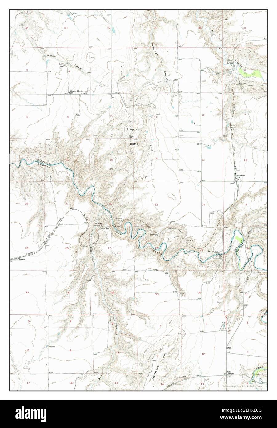 Waltham, Montana, map 1954, 1:24000, United States of America by Timeless Maps, data U.S. Geological Survey Stock Photo
