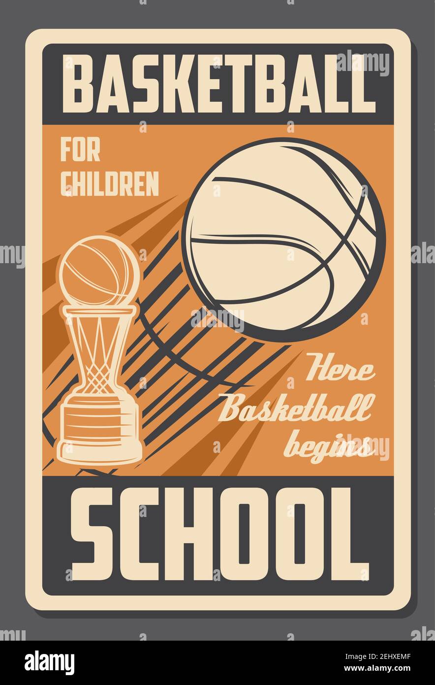 Basketball sport retro poster, kids school and training club. Vector vintage  basketball ball flying to goal with wind flames, championship or tourname  Stock Vector Image & Art - Alamy