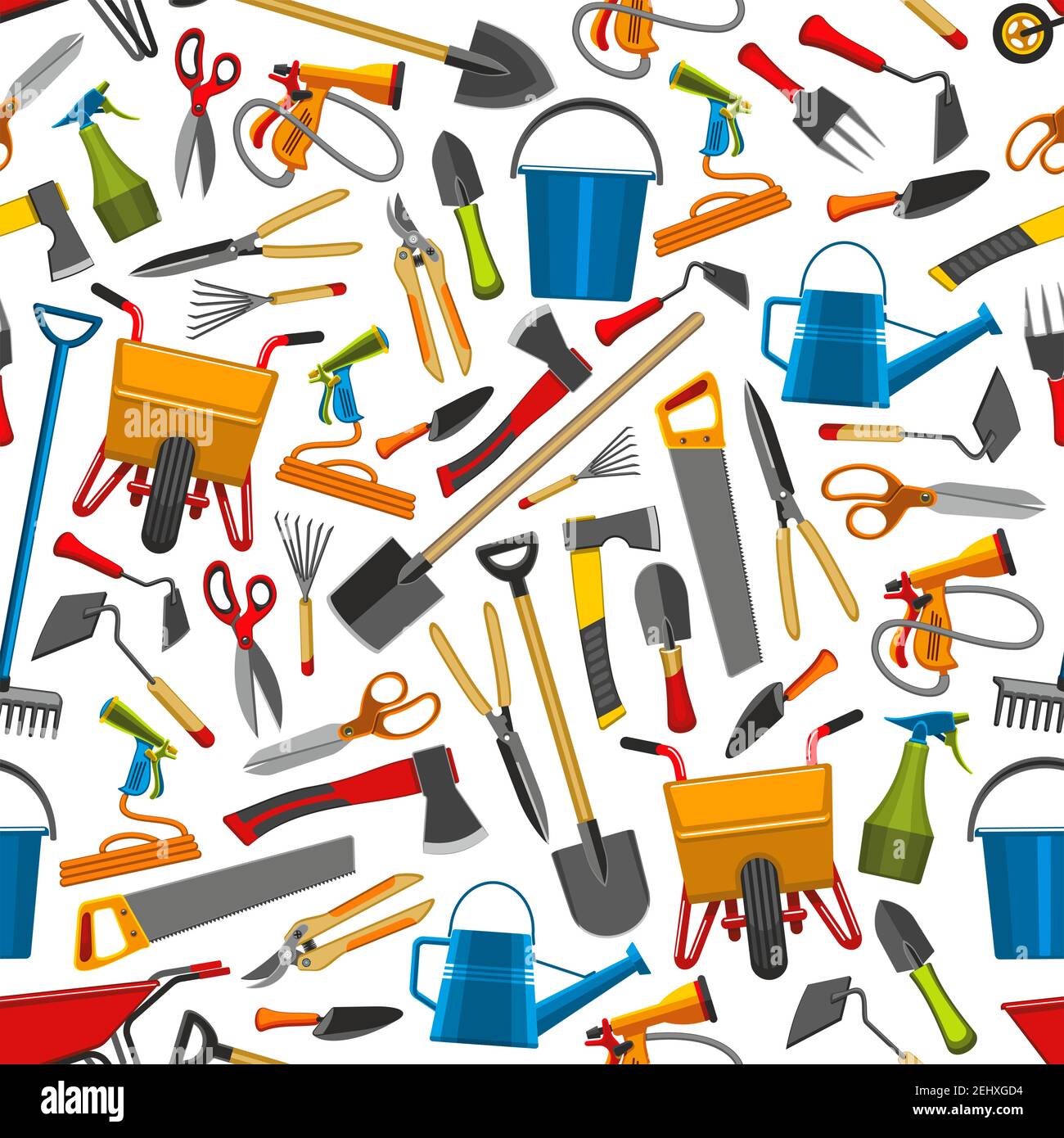 Gardening tools and agriculture pattern. Vector seamless design of farm ...