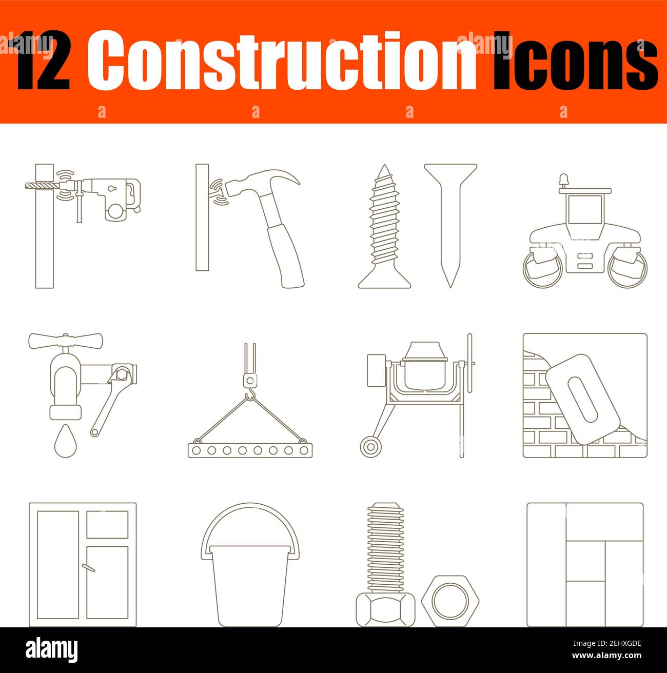 Construction Icon Set. Thin Editable Stroke Line Without Filling Design ...