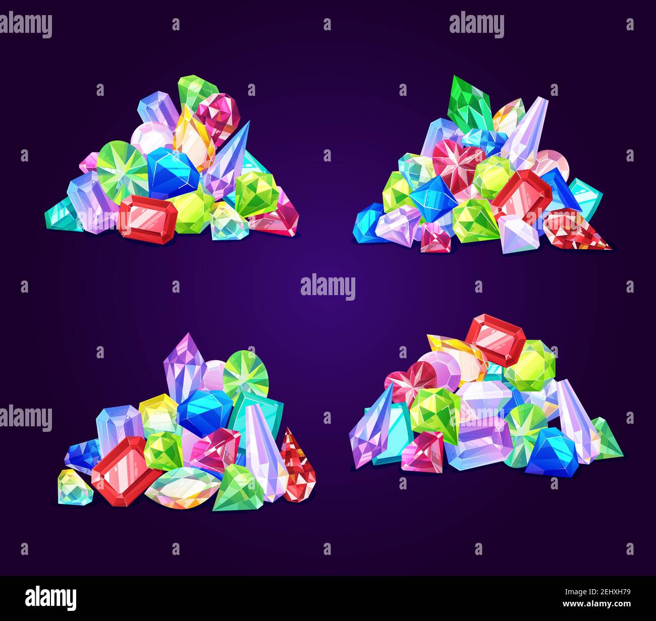 Gemstone crystals, gem jewel stones and minerals. Vector sparkling