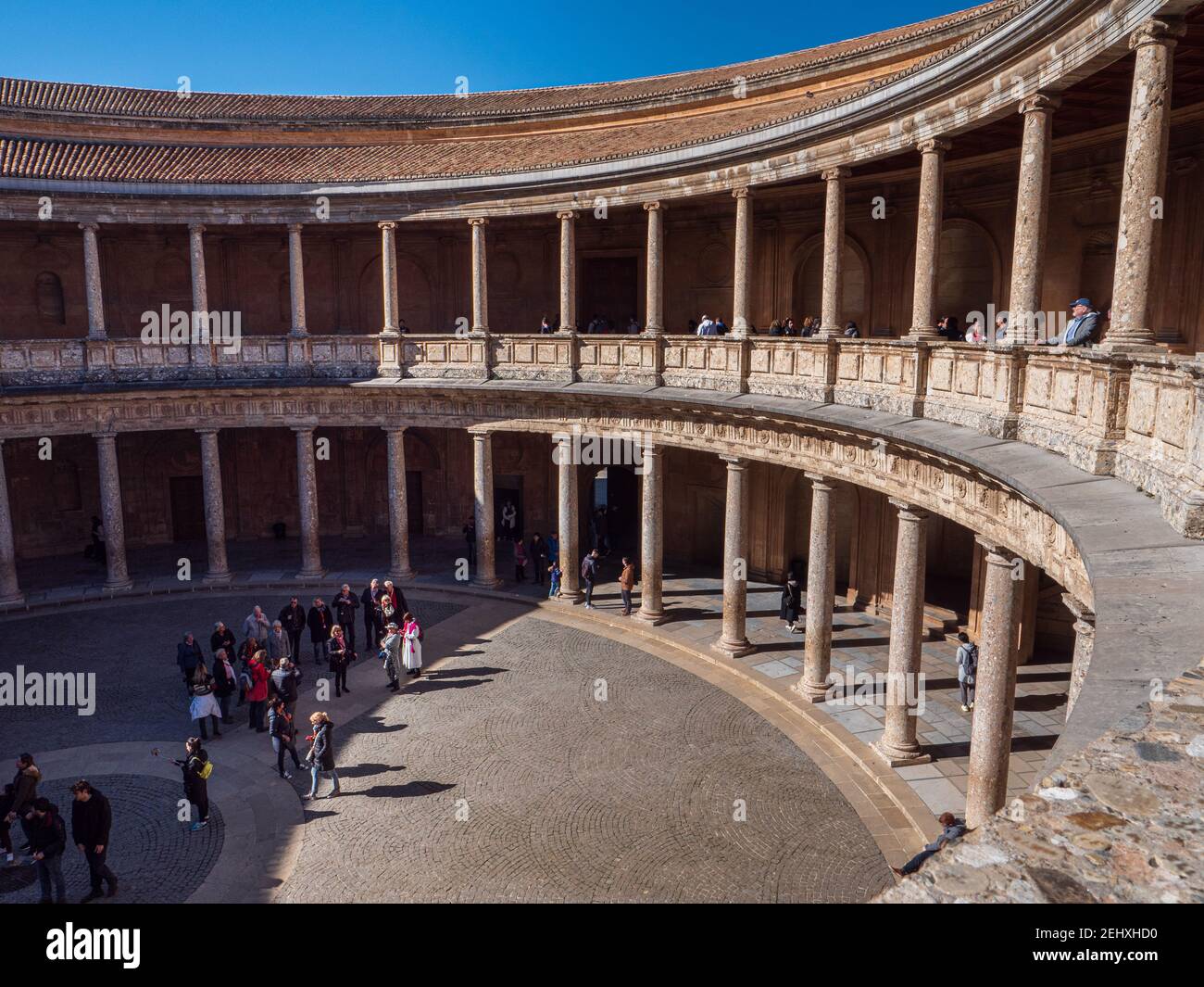 The colonade at The Palace of Charles V at The Alhambra Granada Spain. Stock Photo