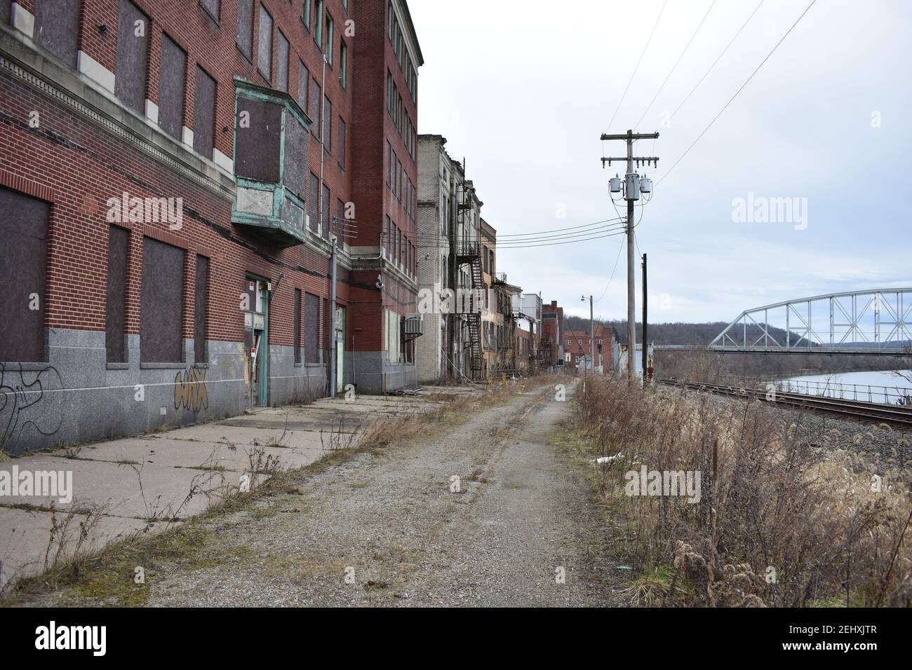 Depressed rust belt town with abandoned buildings in Brownsville
