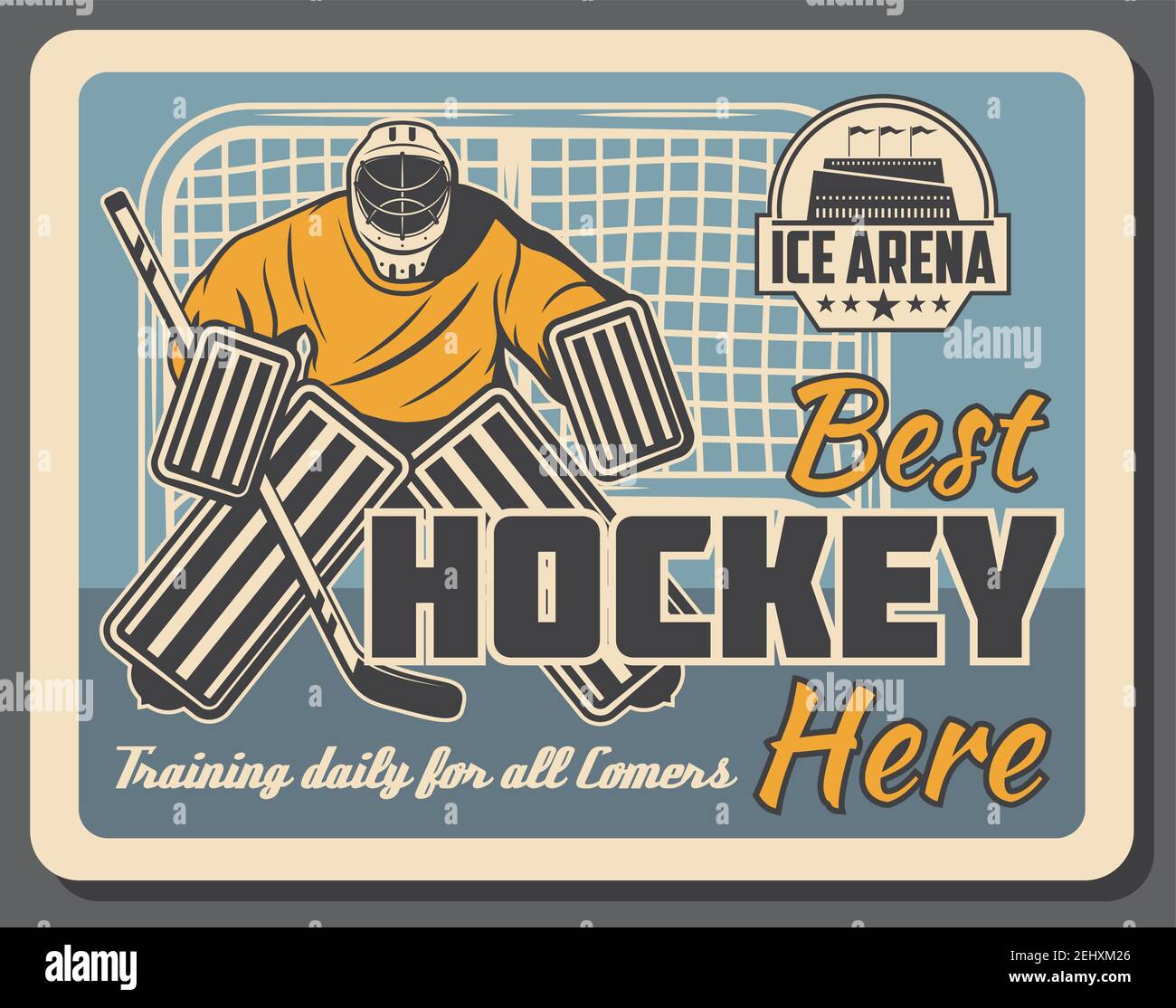 Ice hockey championship match poster, winter sport game cup tournament.  Vector ice hockey player or goalkeeper in helmet with hockey stick and puck  on Stock Vector Image & Art - Alamy
