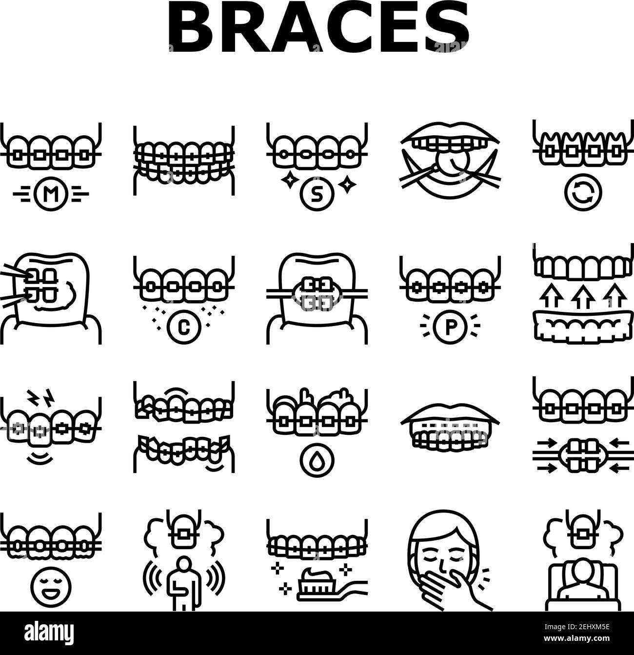 Tooth Braces Accessory Collection Icons Set Vector Stock Vector Image ...