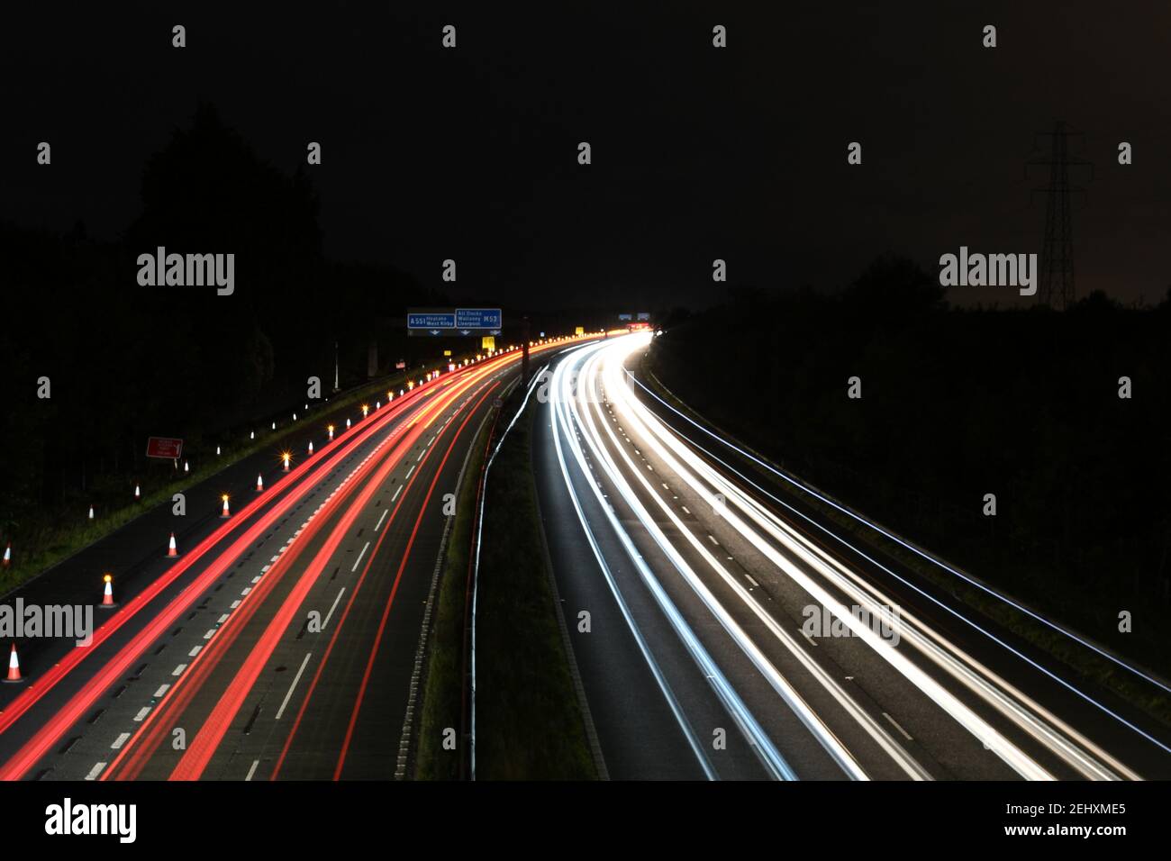 Light trails on the M53, Wirral,England Stock Photo