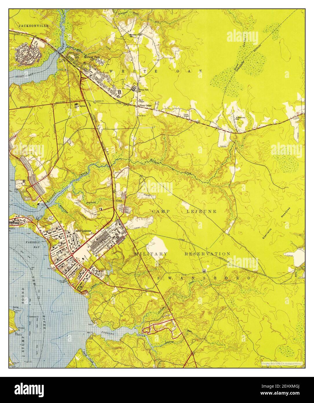 Camp Lejeune, North Carolina, map 1952, 124000, United States of