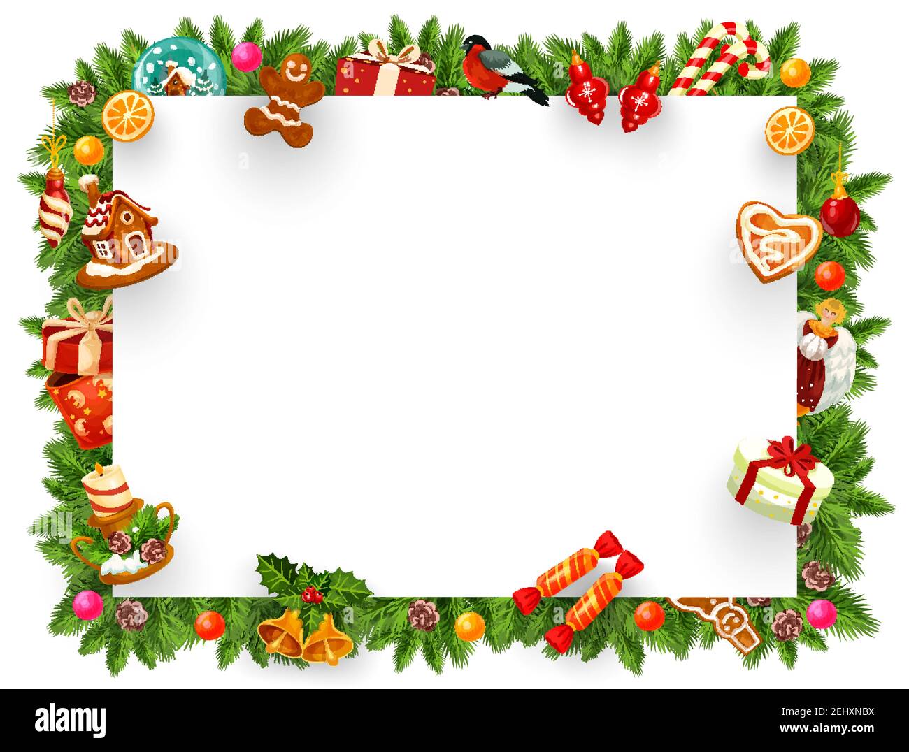 Frame for Christmas holiday card with blank space for greeting sign ...