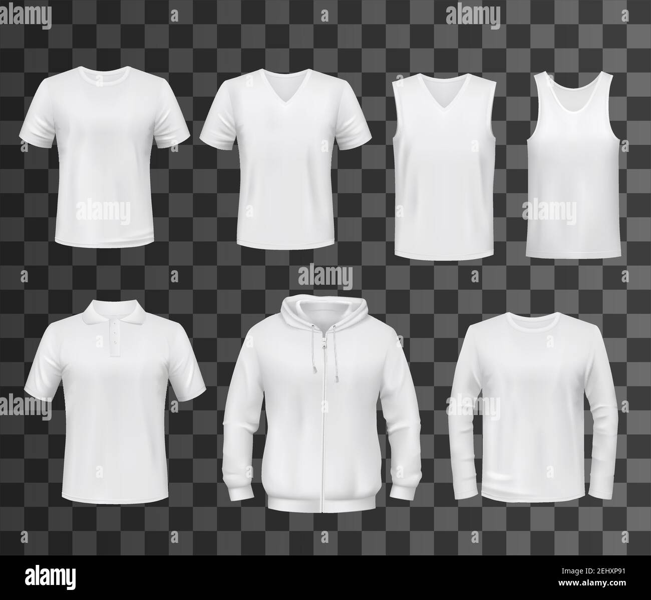 Download Shirts Template Of White Blank T Shirt Polo And Hoodie Tank Top Sweatshirt Long Sleeve And Sleeveless Tshirts Mockup Front View Of Sport Clothes Stock Vector Image Art Alamy