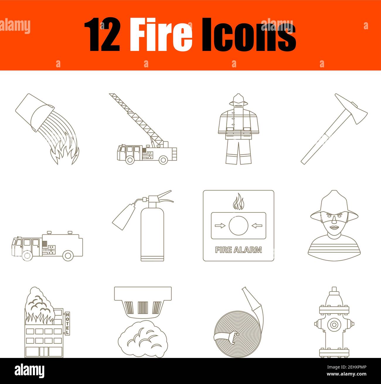 Fire Icon Set. Thin Editable Stroke Line Without Filling Design. Vector Illustration. Stock Vector