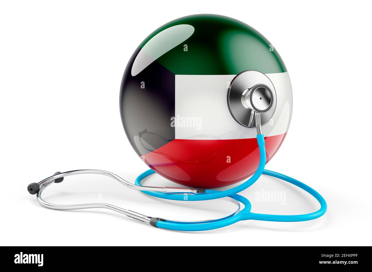Kuwaiti flag with stethoscope. Health care in Kuwait concept, 3D