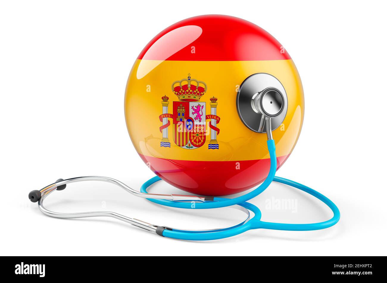 Spainish flag with stethoscope. Health care in Spain concept, 3D