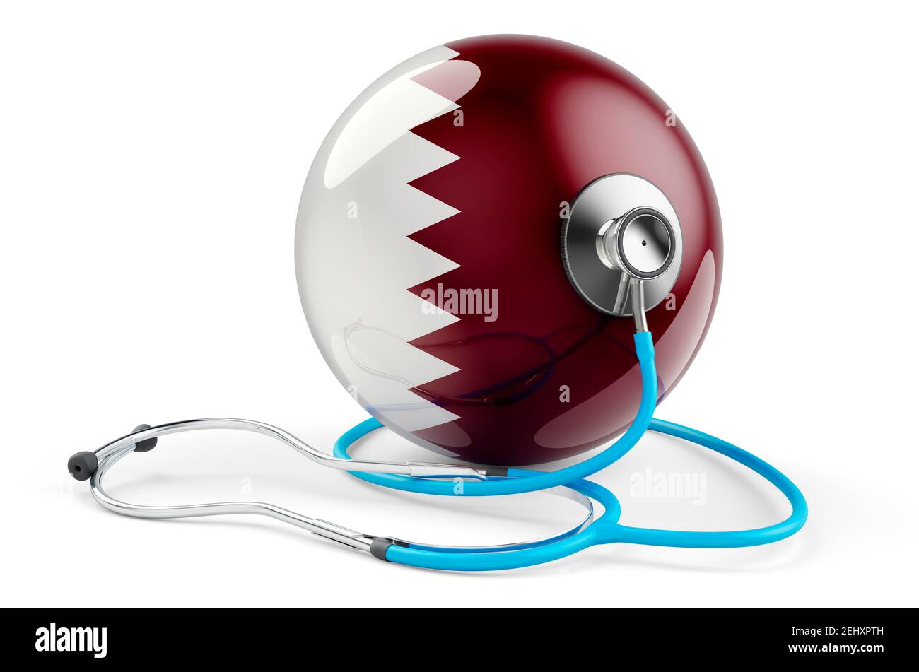Qatari flag with stethoscope. Health care in Qatar concept, 3D