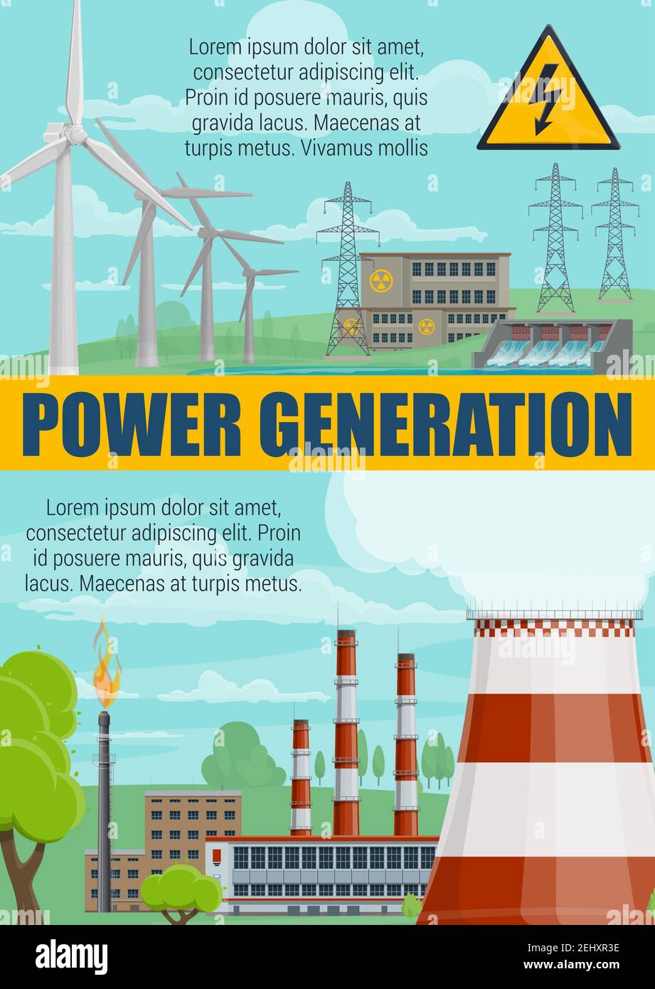 Power generation and electricity energy production. Vector power plant