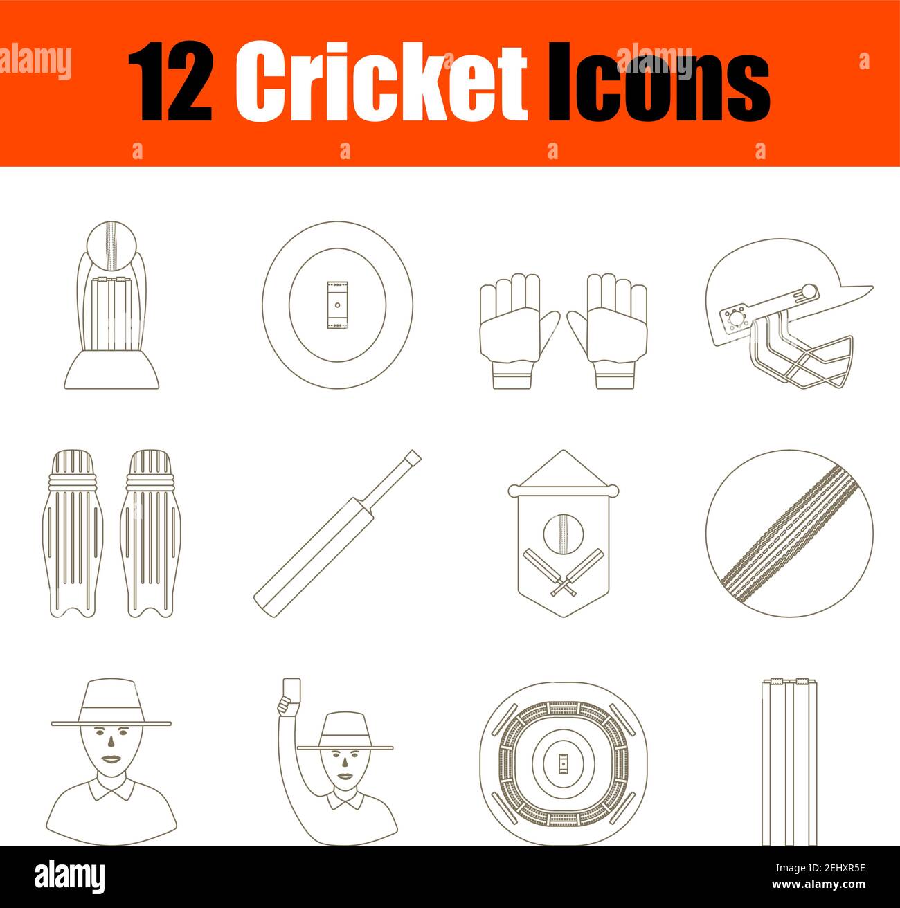 Cricket Icon Set. Thin Editable Stroke Line Without Filling Design. Vector Illustration. Stock Vector