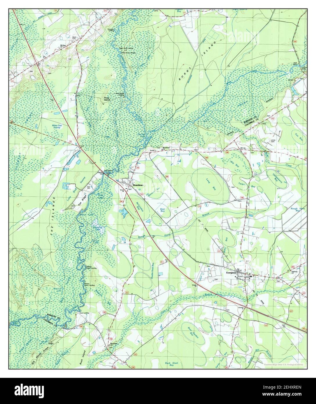 Evergreen, North Carolina, map 1986, 124000, United States of America
