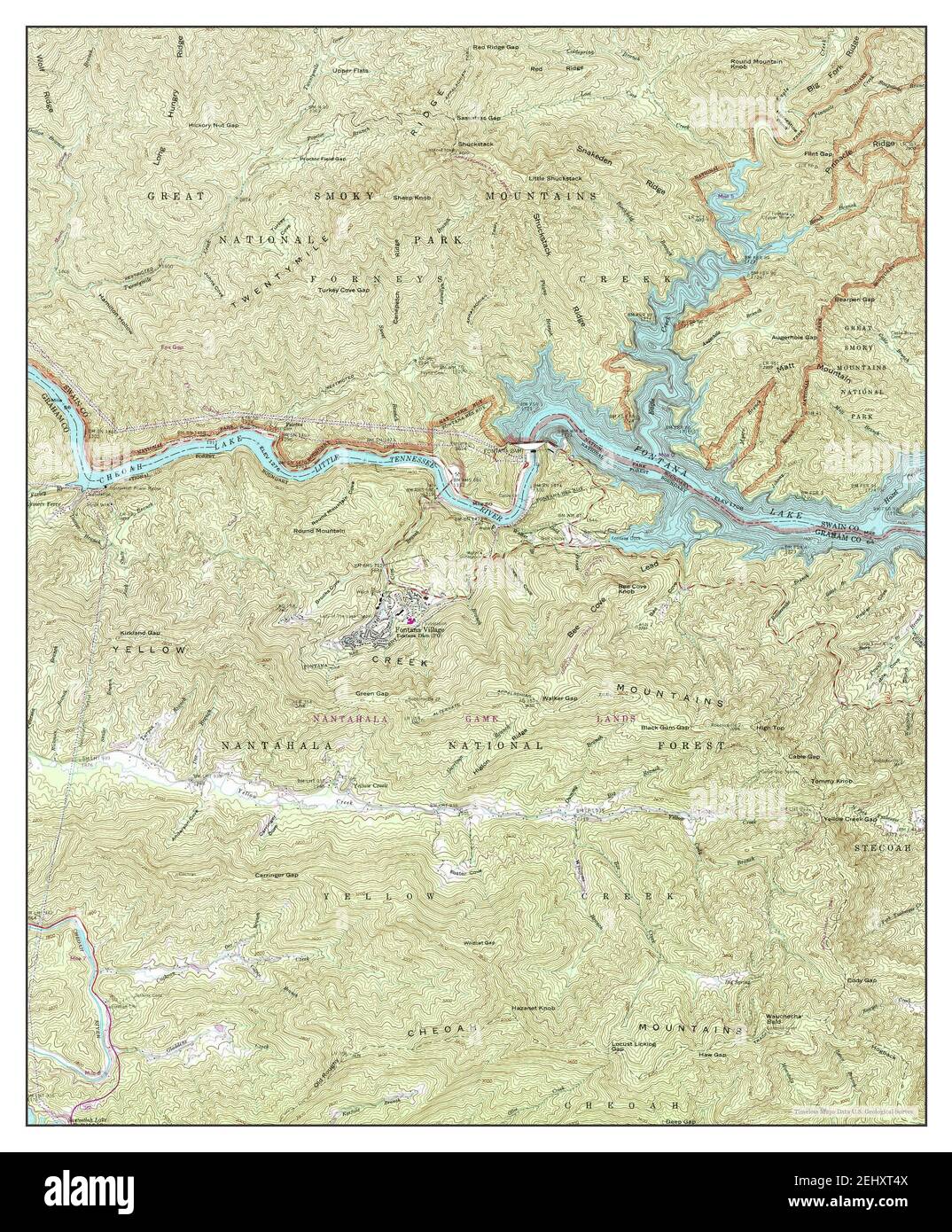 Fontana Dam, North Carolina, map 1961, 1:24000, United States of America by  Timeless Maps, data U.S. Geological Survey Stock Photo - Alamy