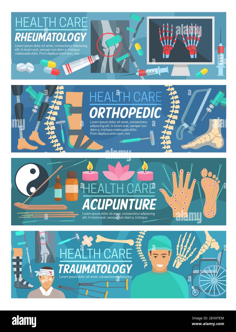 Rheumatology, Orthopedic Traumatology And Acupuncture Medicine Banners 