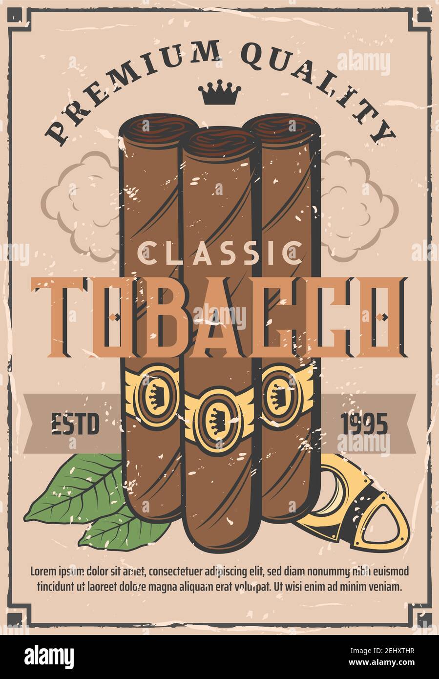Cigars and tobacco retro poster. Vector cigarettes with Cuban Havana