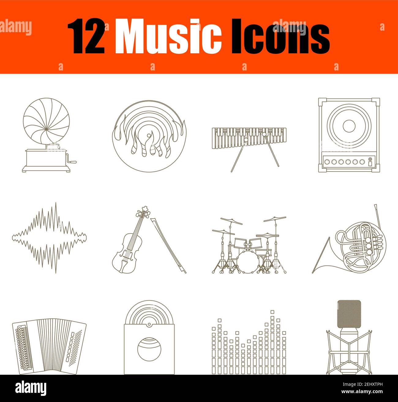 Music Icon Set. Thin Editable Stroke Line Without Filling Design ...