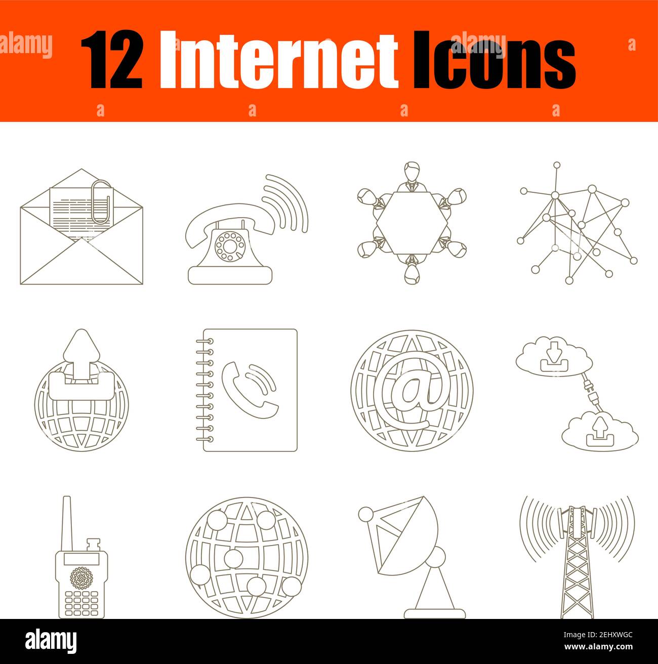 Internet Icon Set. Thin Editable Stroke Line Without Filling Design ...