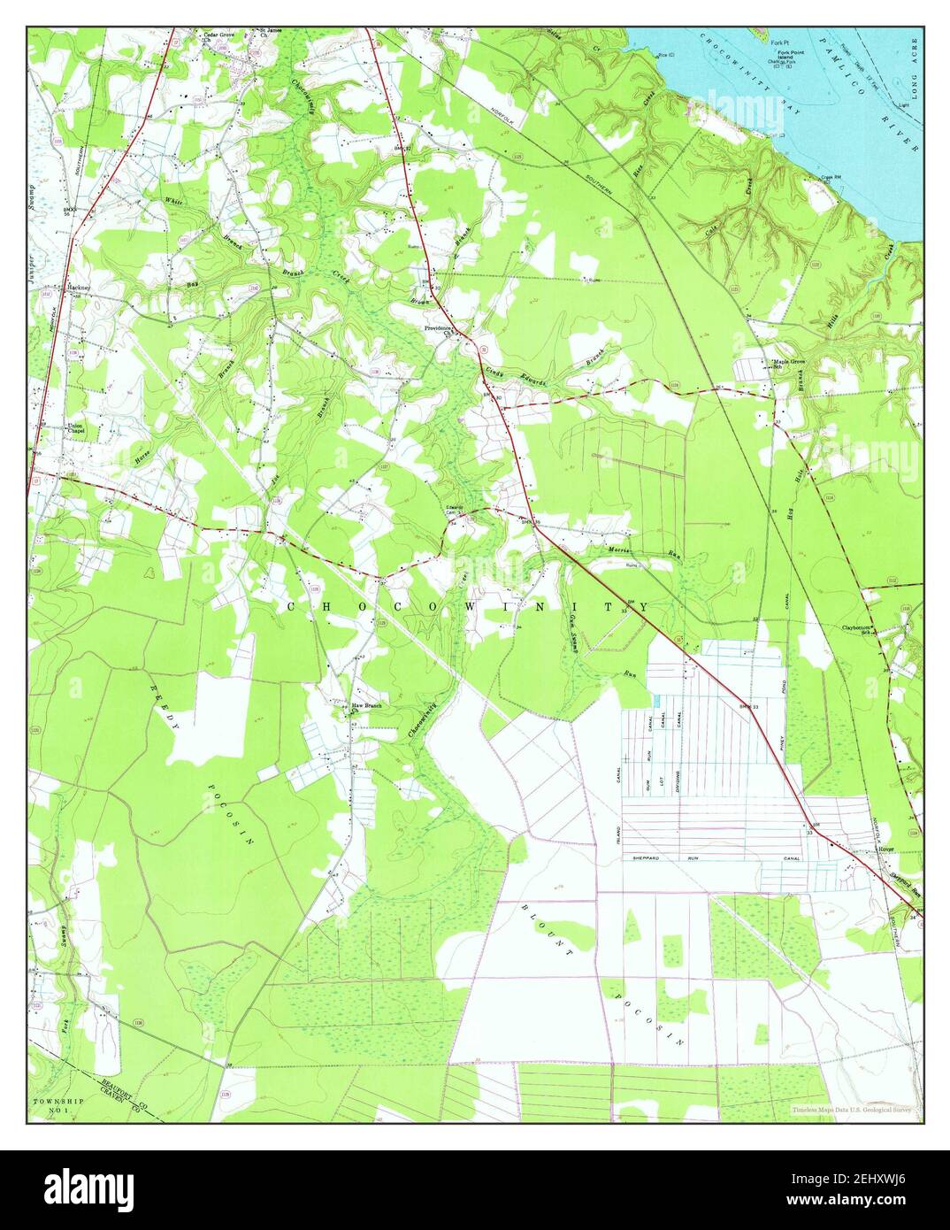 Hackney, North Carolina, map 1951, 124000, United States of America by