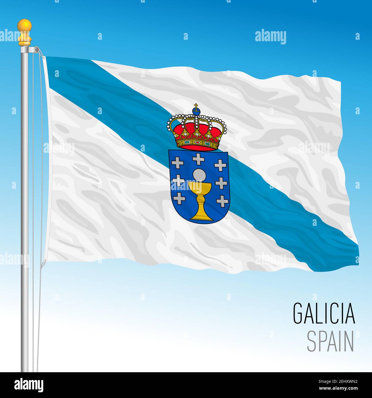 Galicia bandera de la región sobre fondo de tela de seda ondulado  Fotografía de stock - Alamy