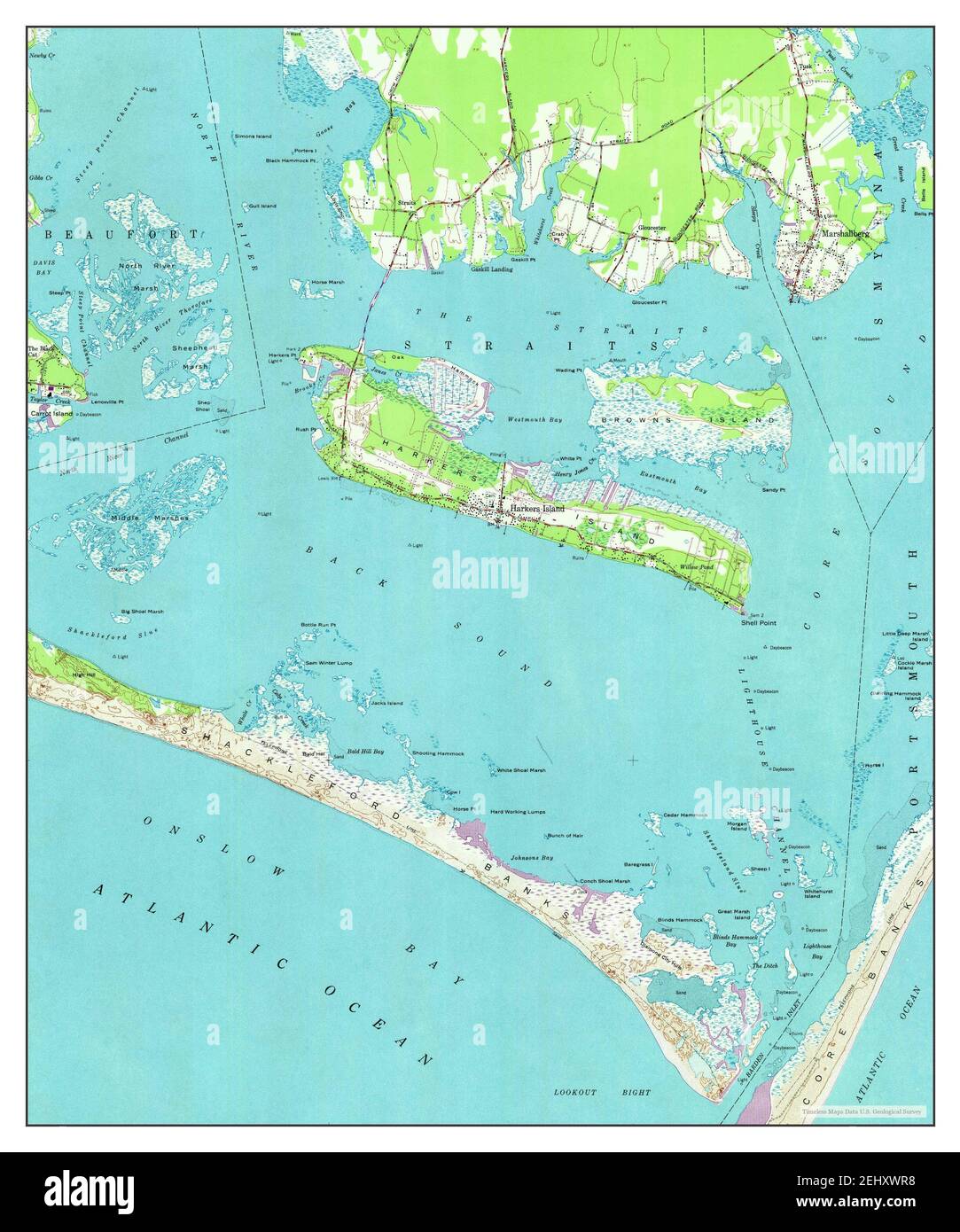 Harkers Island, North Carolina, map 1951, 124000, United States of