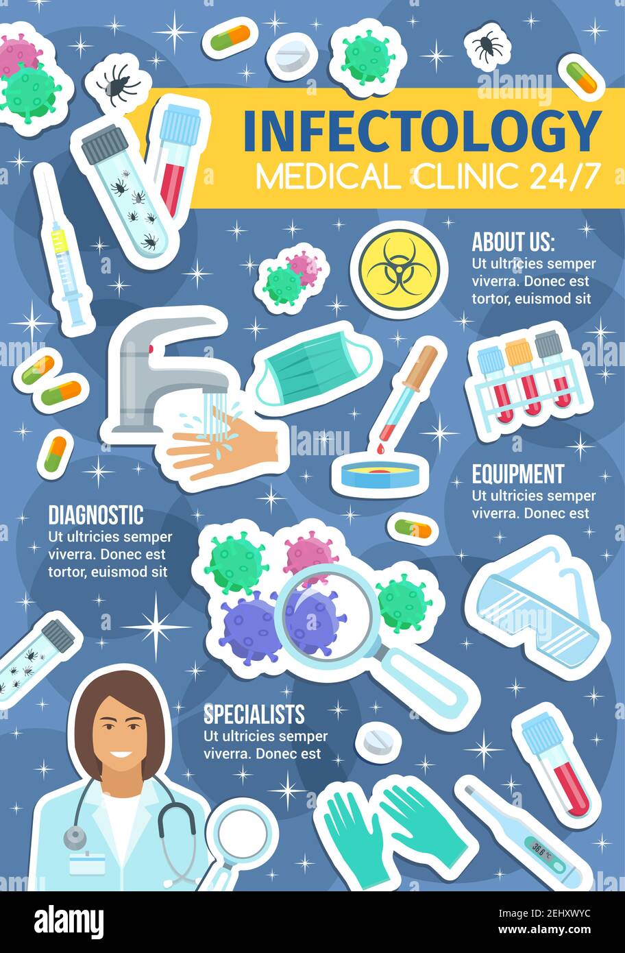 Infectiology clinic, infection viruses diagnostic and treatment. Vector