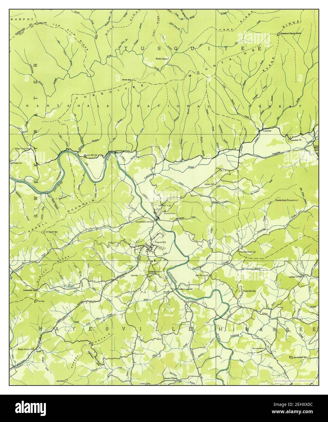 Hayesville, North Carolina, map 1935, 124000, United States of America by Timeless Maps, data U