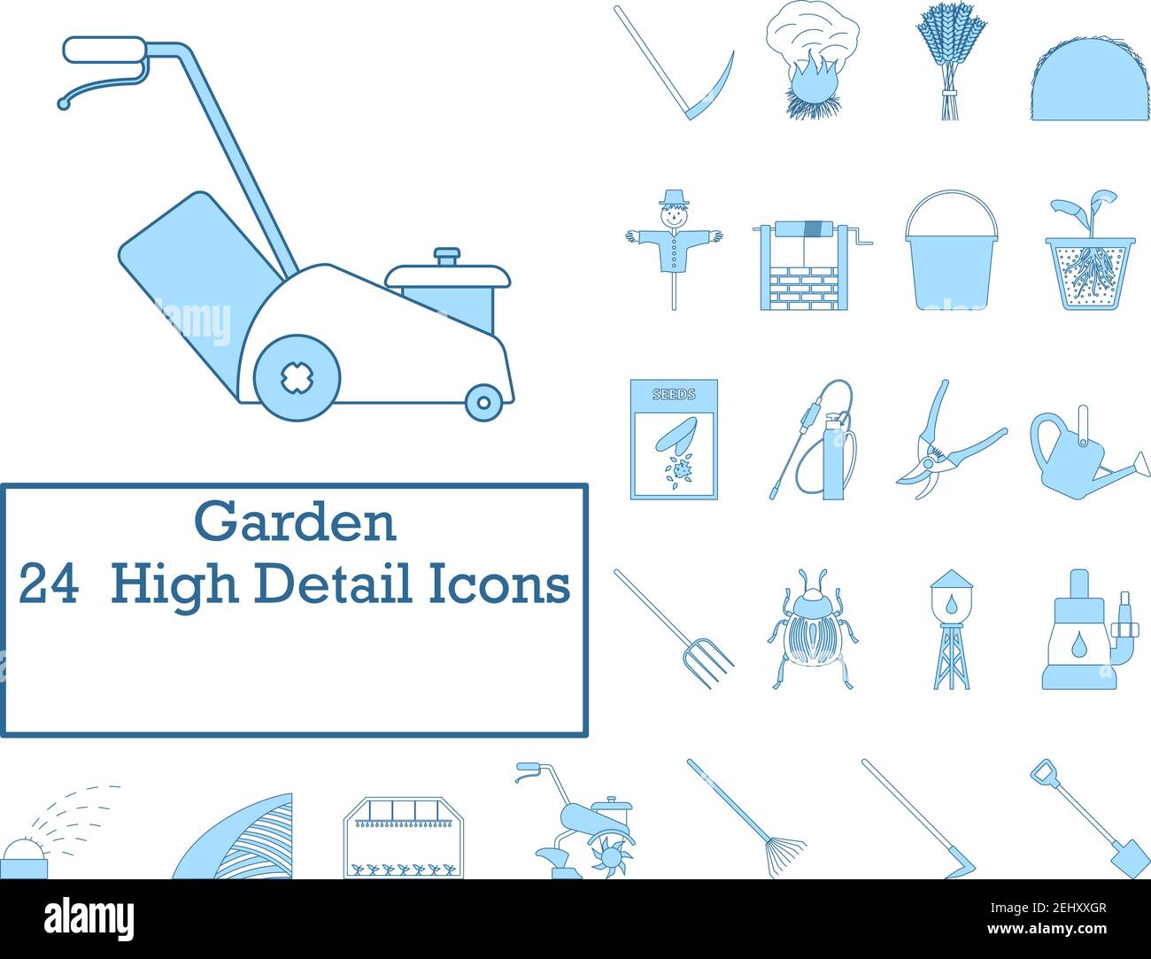 Garden Icon Set. Thin Line With Blue Fill Design. Vector Illustration ...