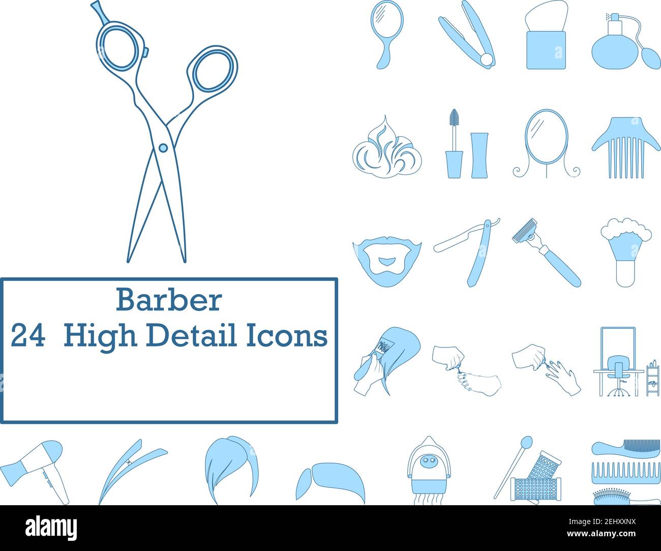 Barber Icon Set. Thin Line With Blue Fill Design. Vector Illustration ...
