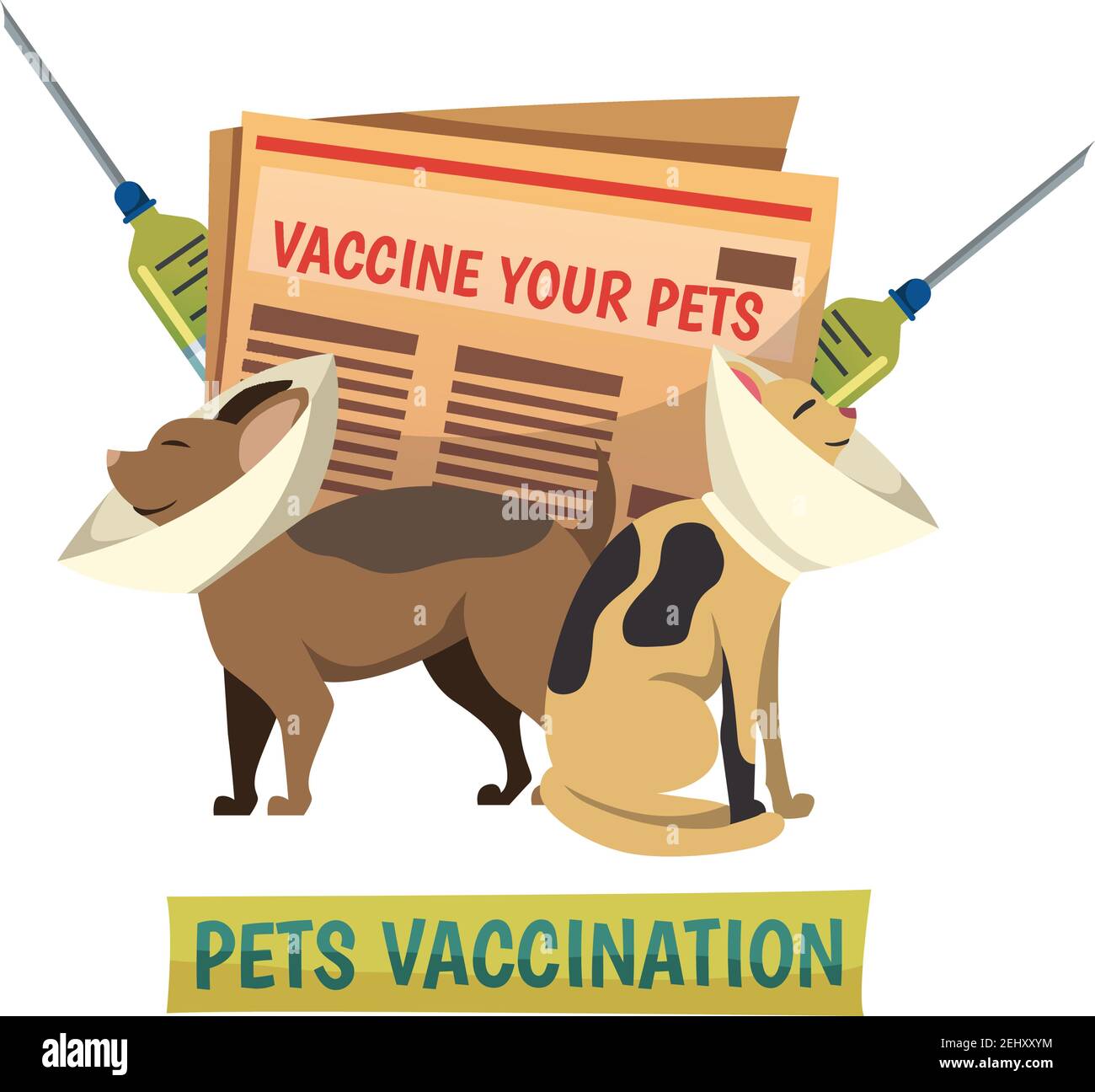 Compulsory pets vaccination orthogonal background composition with cat