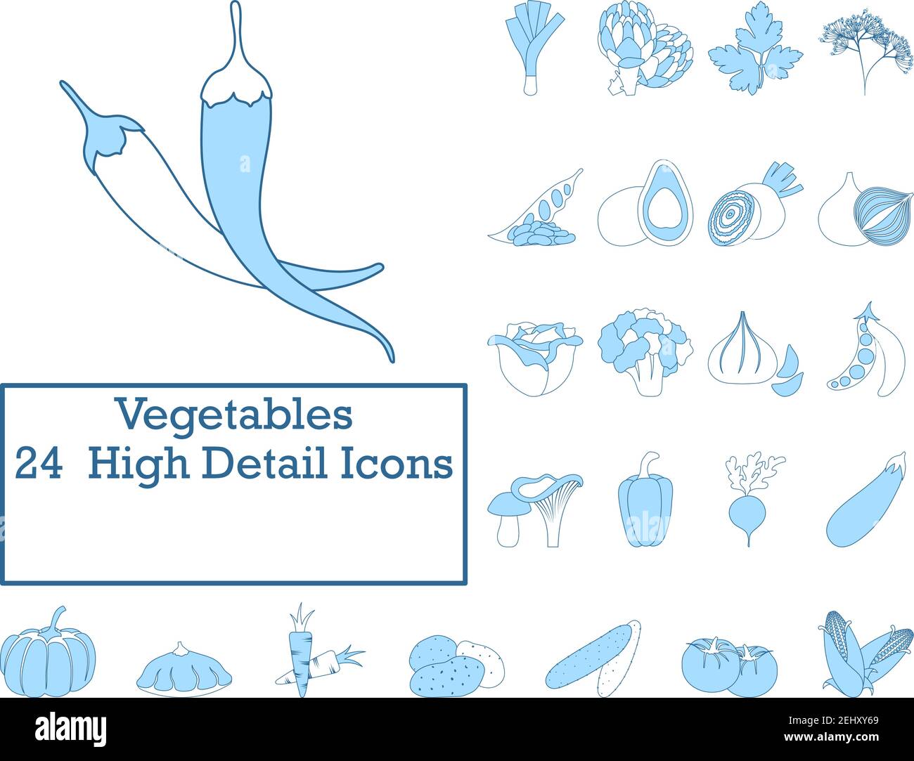Vegetables Icon Set. Thin Line With Blue Fill Design. Vector Illustration. Stock Vector