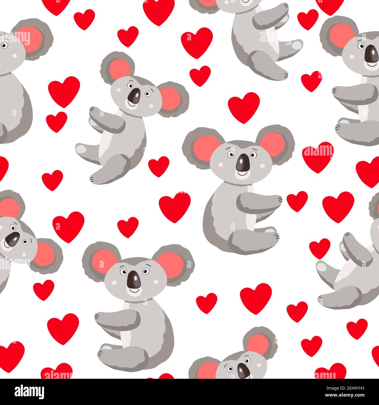Seamless pattern with cute koala baby and hearts on white background ...