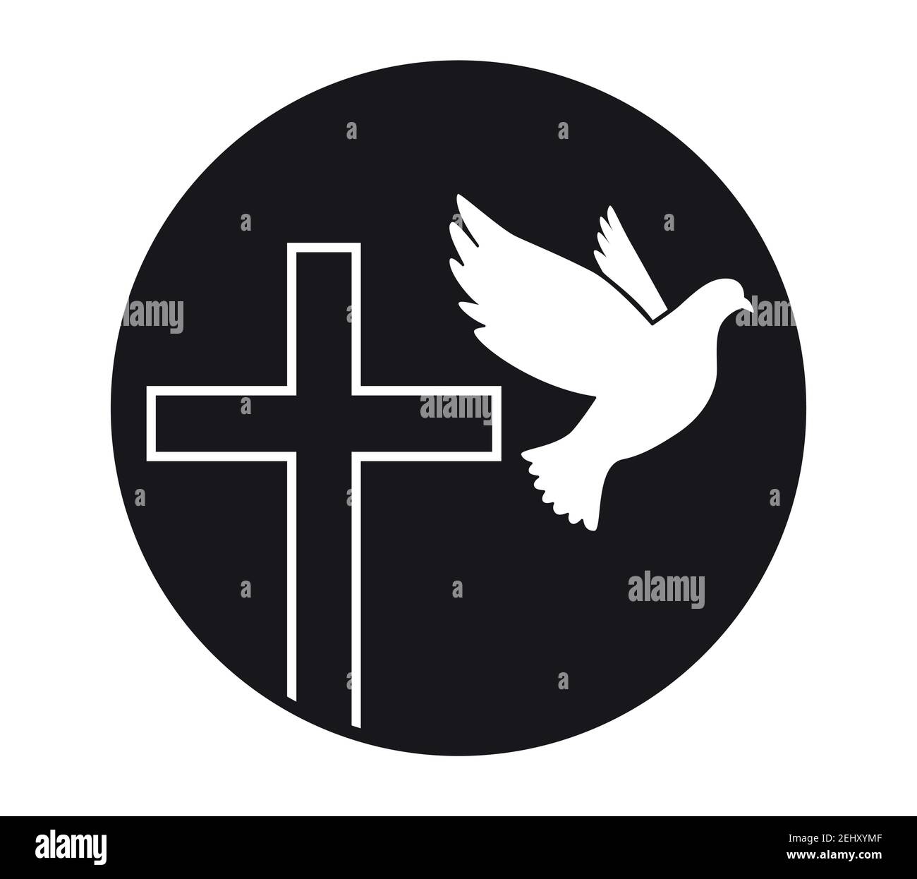 Dove flying with a Symbol of Religion. Cross. Dove Of Peace. Vector illustration. Holy Spirit