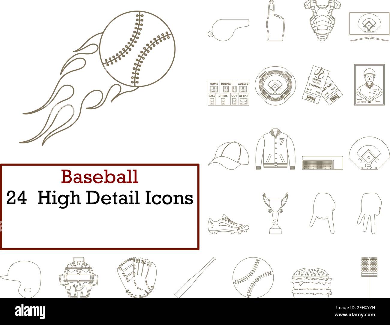 Baseball Icon Set. Thin Editable Stroke Line Without Filling Design ...