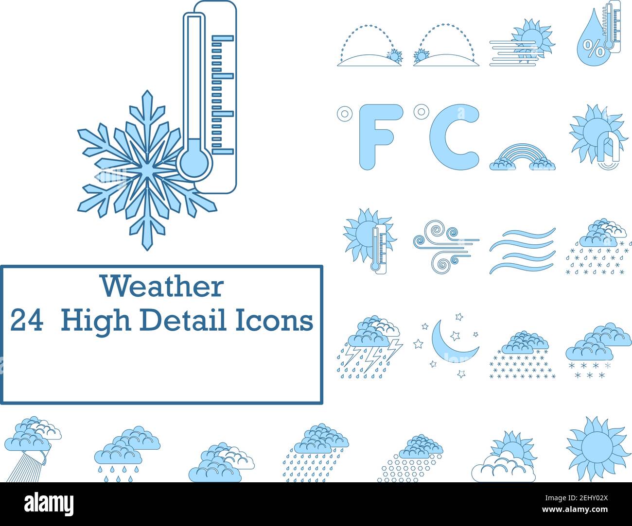 Weather Icon Set. Thin Line With Blue Fill Design. Vector Illustration. Stock Vector
