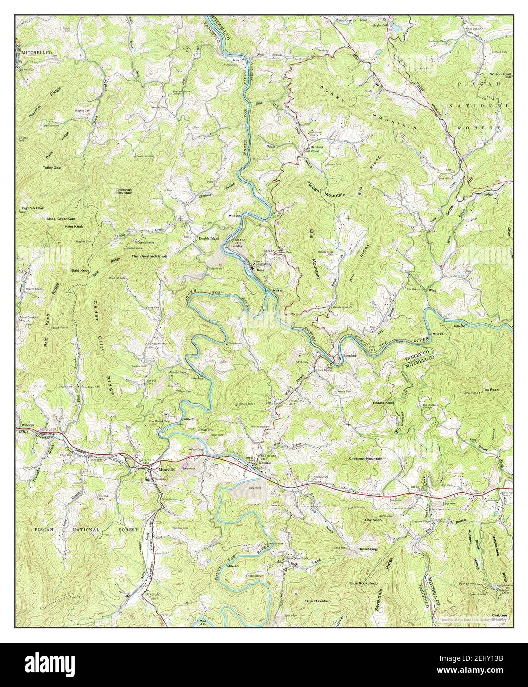 Micaville, North Carolina, map 1960, 1:24000, United States of America by Timeless Maps, data U.S. Geological Survey Stock Photo