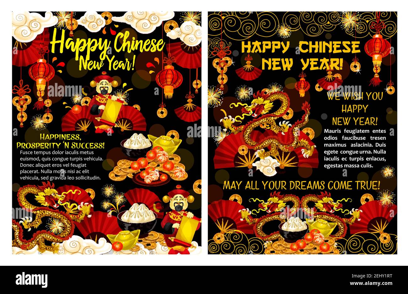 Happy Lunar New Year Greeting Cards Of Traditional Wishes Golden Happy Lunar New Year Greeting Cards Of Traditional Wishes Golden