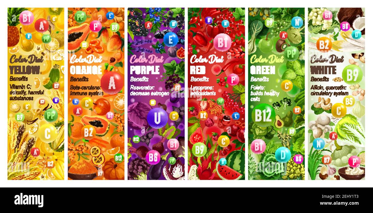 Color diet vitamins, vegetables and fruits. Vector durian and pineapple