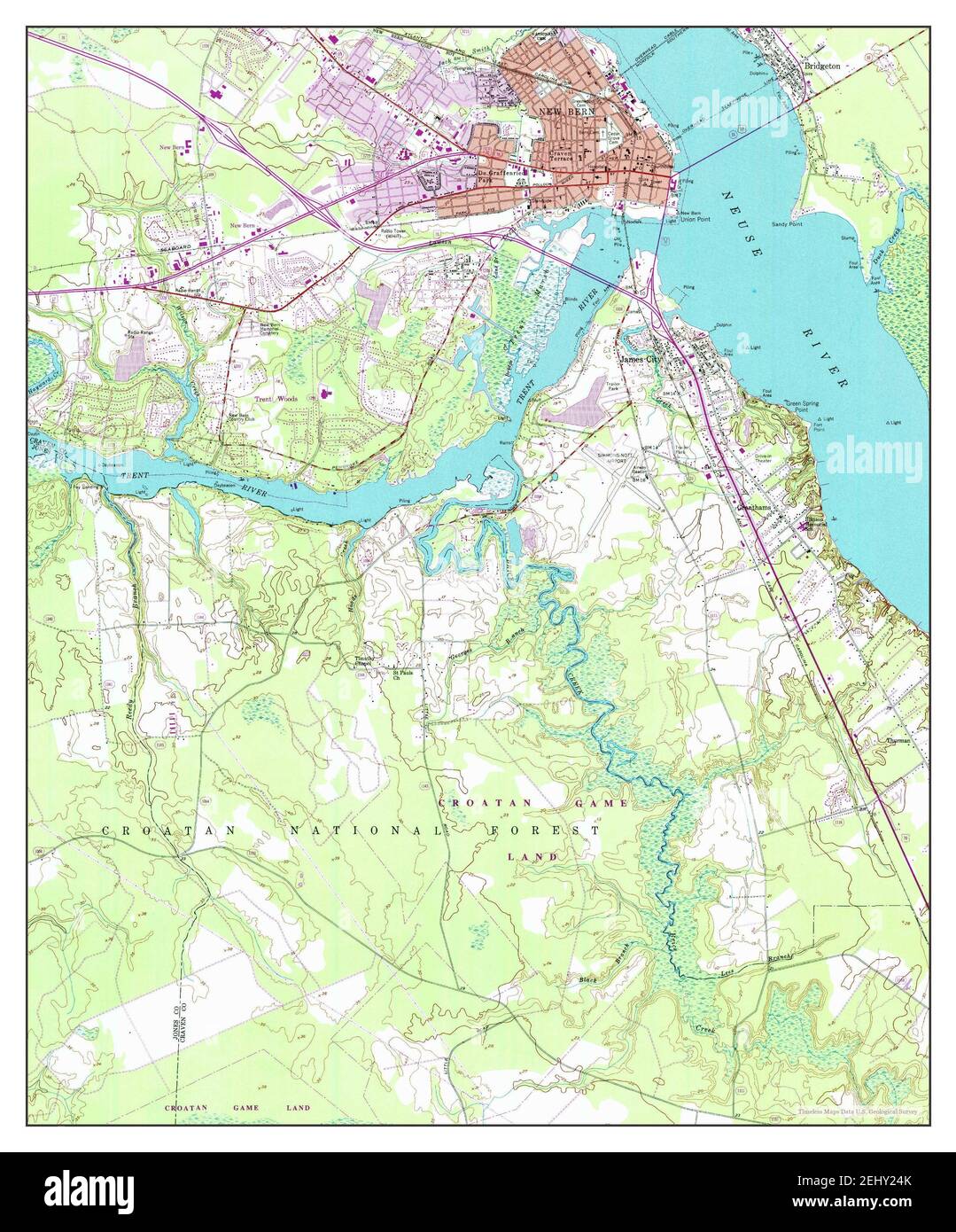 New Bern, North Carolina, map 1950, 124000, United States of America by Timeless Maps, data U.S