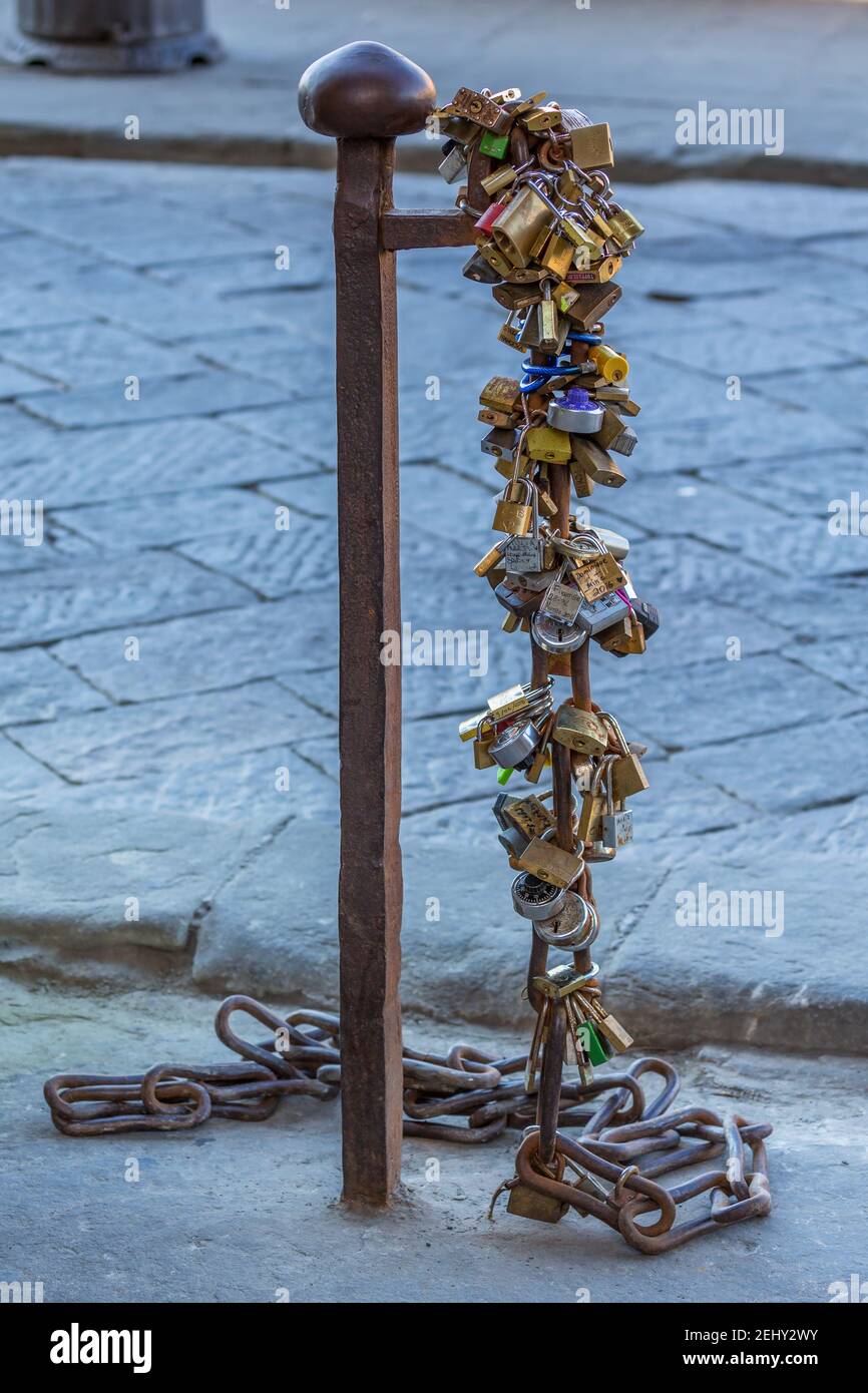 Love padlock on a pole Stock Photo