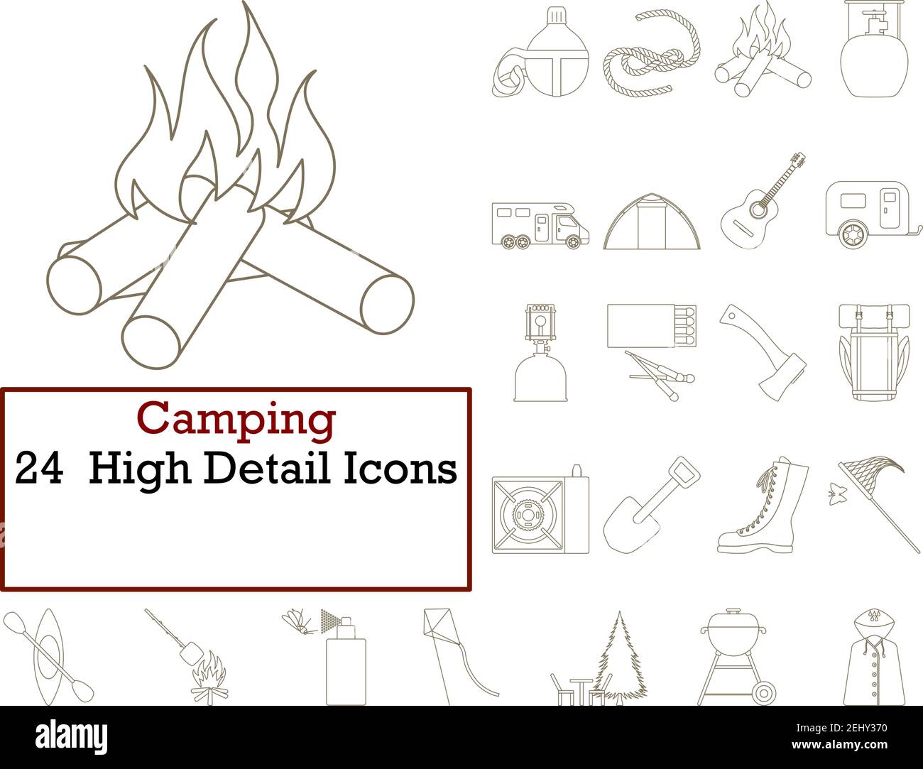 Camping Icon Set. Thin Editable Stroke Line Without Filling Design ...
